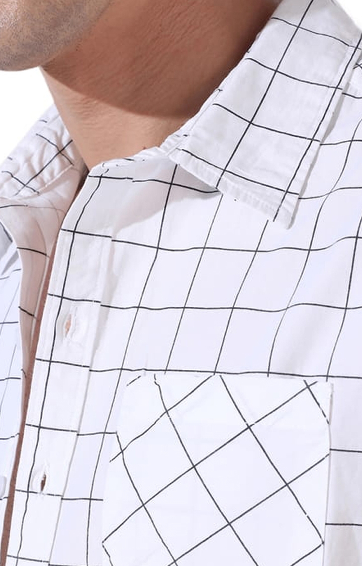 Men's White Cotton Checkered Casual Shirt