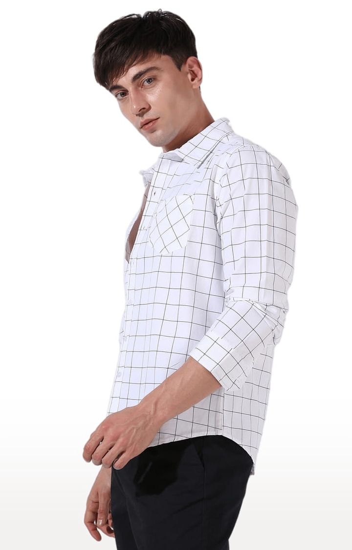 CAMPUS SUTRA | Men's White Cotton Checkered Casual Shirt