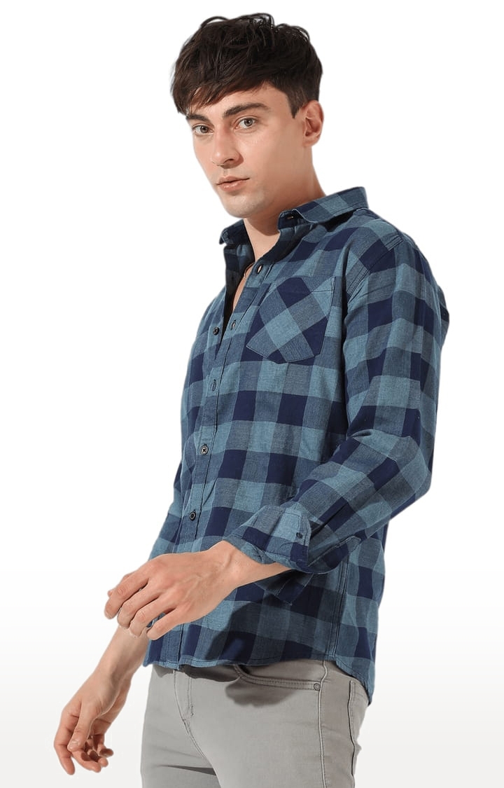 CAMPUS SUTRA | Men's Blue Cotton Checkered Casual Shirt