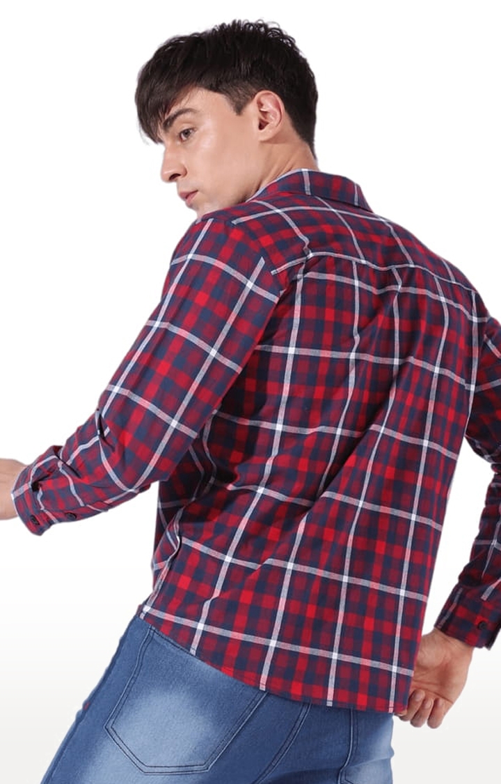 CAMPUS SUTRA | Men's Red Cotton Checkered Casual Shirt 2