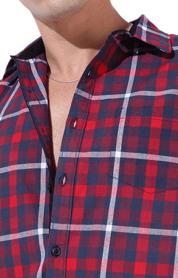 CAMPUS SUTRA | Men's Red Cotton Checkered Casual Shirt 4