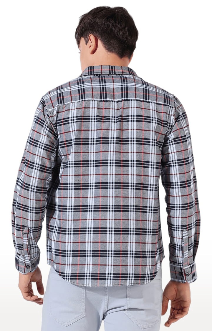 Men's Grey Cotton Checkered Casual Shirt