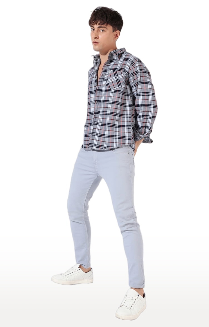 Men's Grey Cotton Checkered Casual Shirt