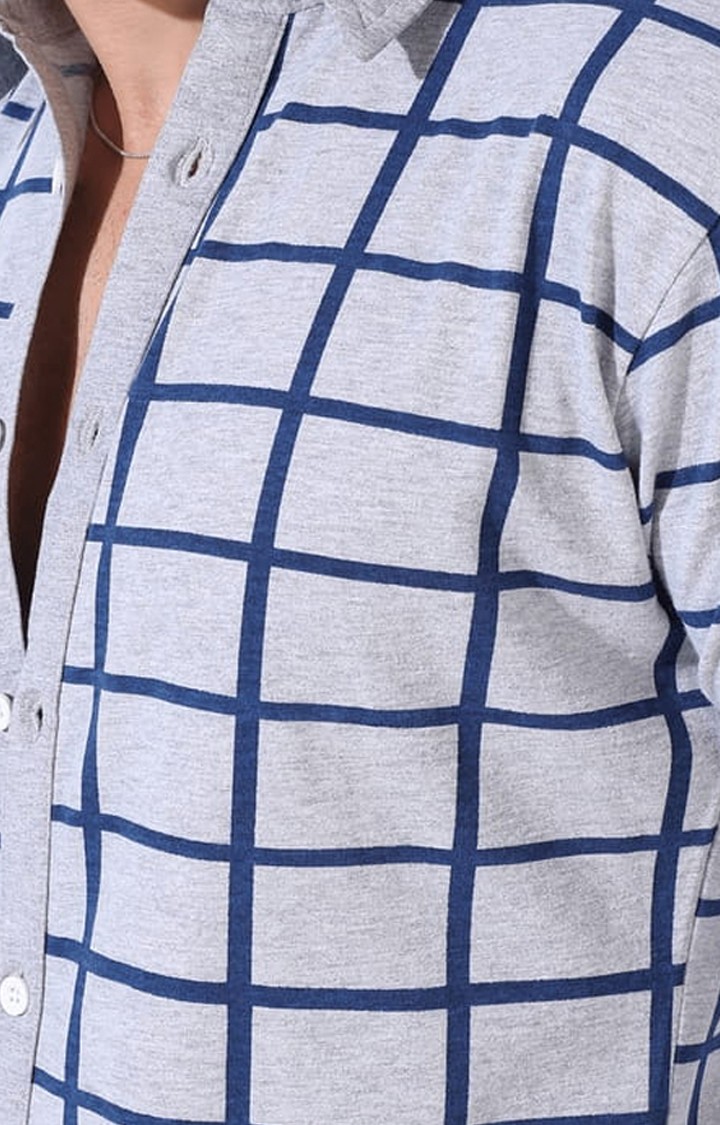 Men's Grey Cotton Checkered Casual Shirt