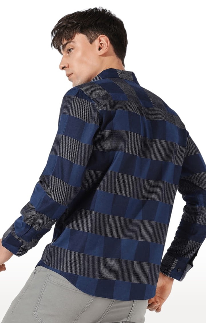 Men's Blue Checked Casual Shirts