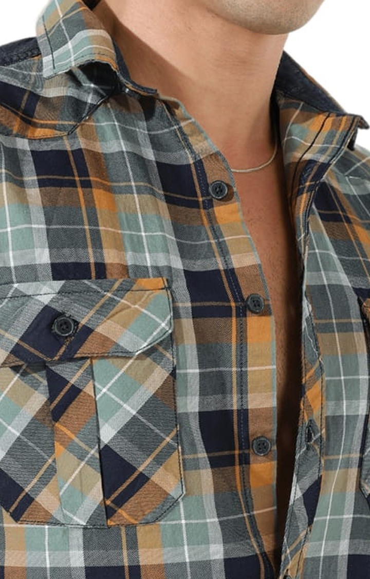 Men's Multicolour Cotton Checkered Casual Shirt