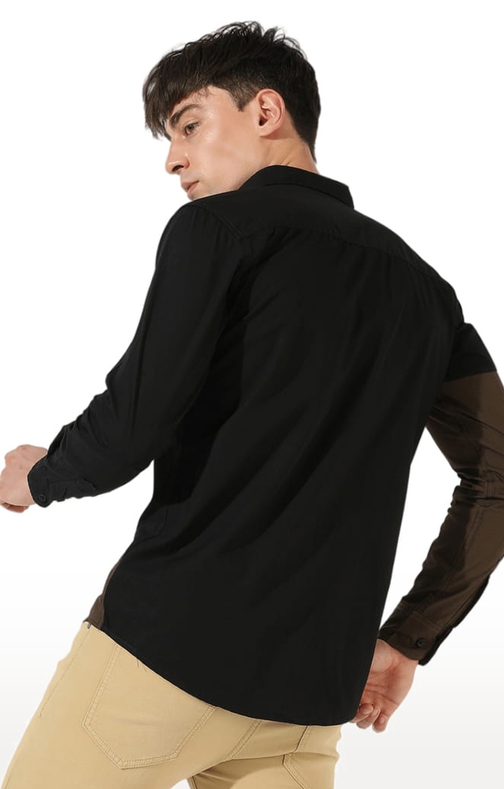 CAMPUS SUTRA | Men's Black Cotton Colourblock Casual Shirt 2