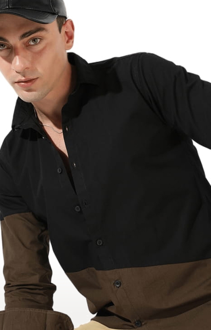 Men's Black Cotton Colourblock Casual Shirt