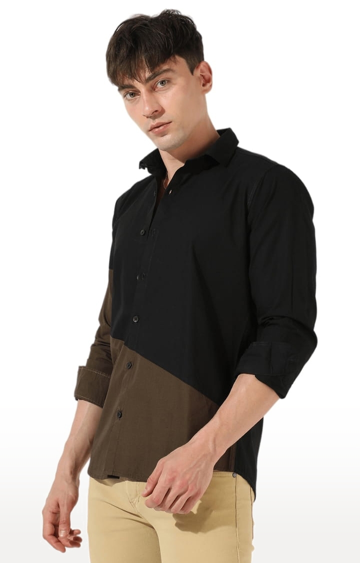 CAMPUS SUTRA | Men's Black Cotton Colourblock Casual Shirt 0