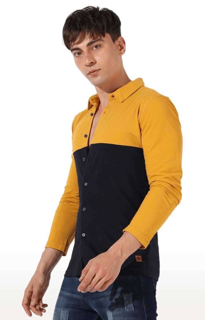 CAMPUS SUTRA | Men's Mustard Yellow and Black Cotton Colourblock Casual Shirt