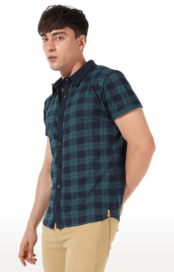 Men's Green Cotton Checkered Casual Shirt