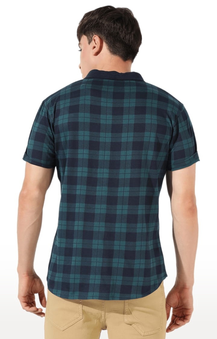 Men's Green Cotton Checkered Casual Shirt