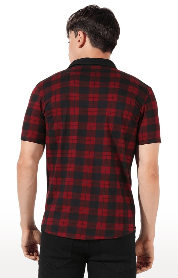 Men's Red Cotton Checkered Casual Shirt