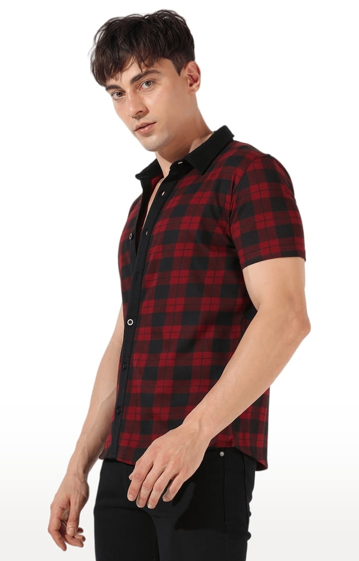 CAMPUS SUTRA | Men's Red Cotton Checkered Casual Shirt