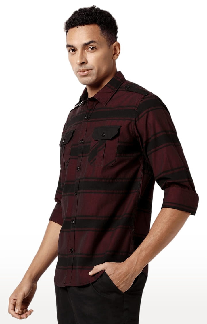 CAMPUS SUTRA | Men's Maroon Cotton Striped Casual Shirt