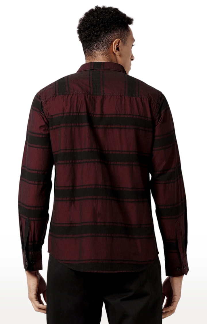 Men's Maroon Cotton Striped Casual Shirt