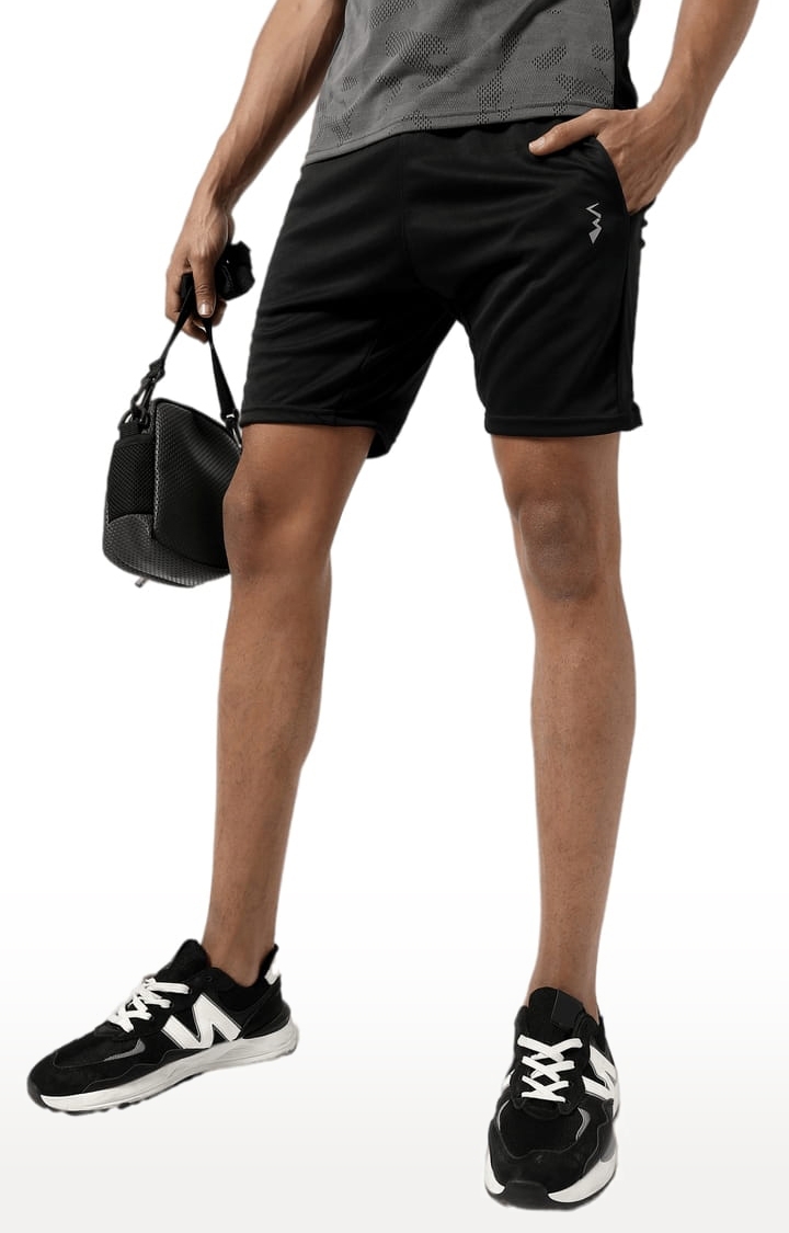 Men's Solid Black Regular Fit Activewear Shorts