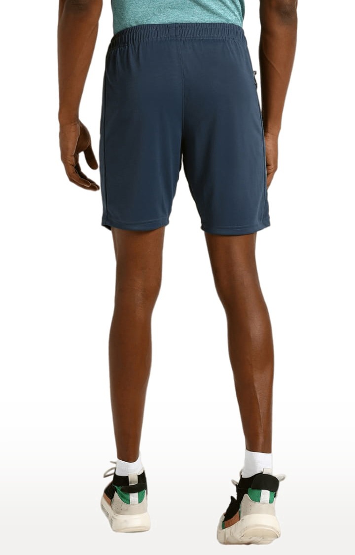 Men's Solid Blue Regular Fit Activewear Shorts