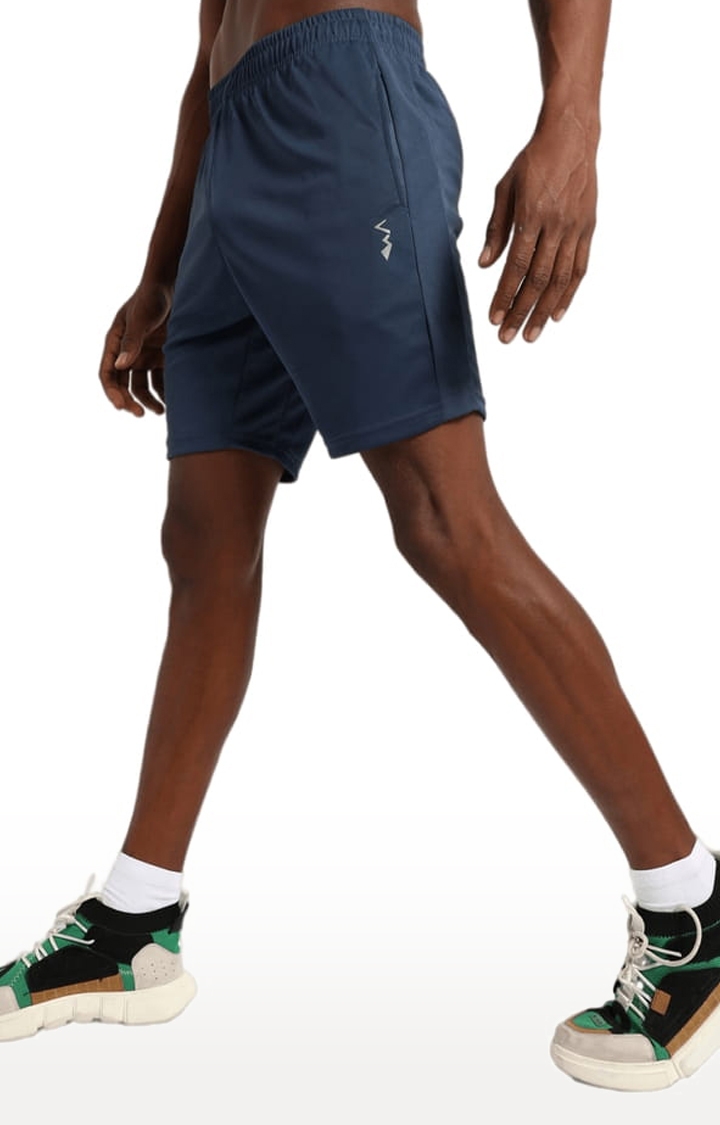 Men's Solid Blue Regular Fit Activewear Shorts