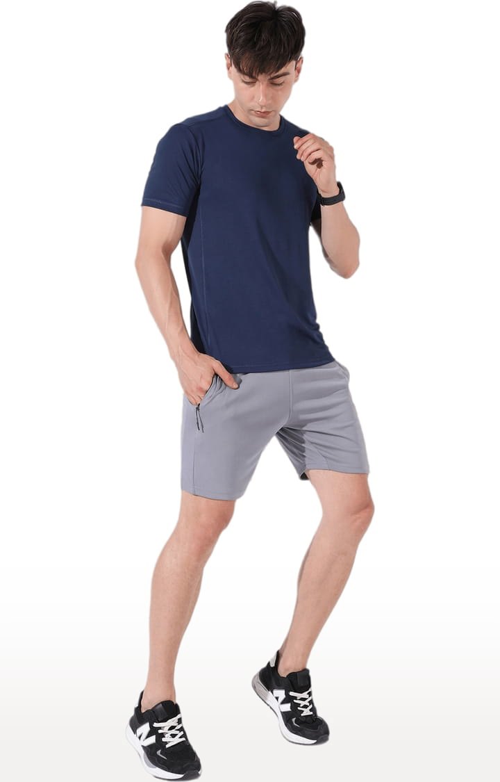 Men's Grey Solid Polyester Activewear Shorts