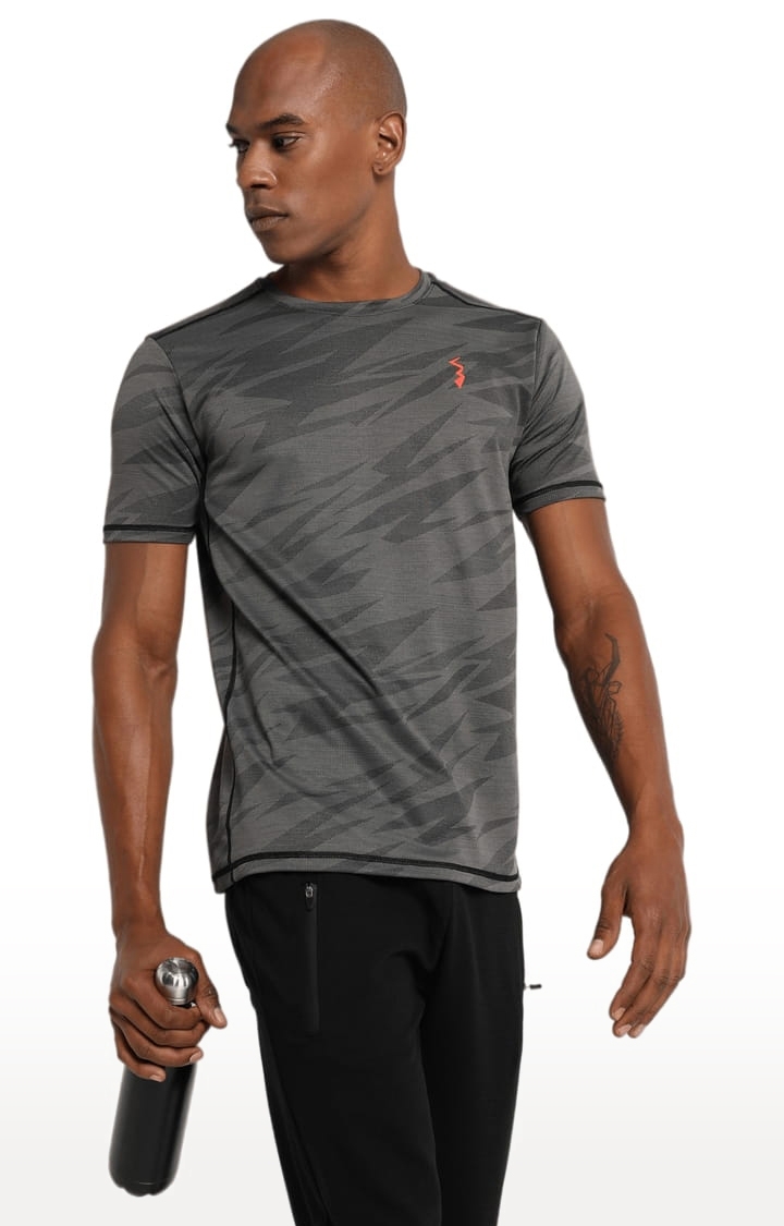 Men's Grey Polyester Graphics Activewear T-Shirt