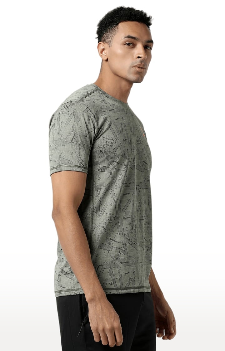 Men's Green Polyester Graphics Activewear T-Shirt