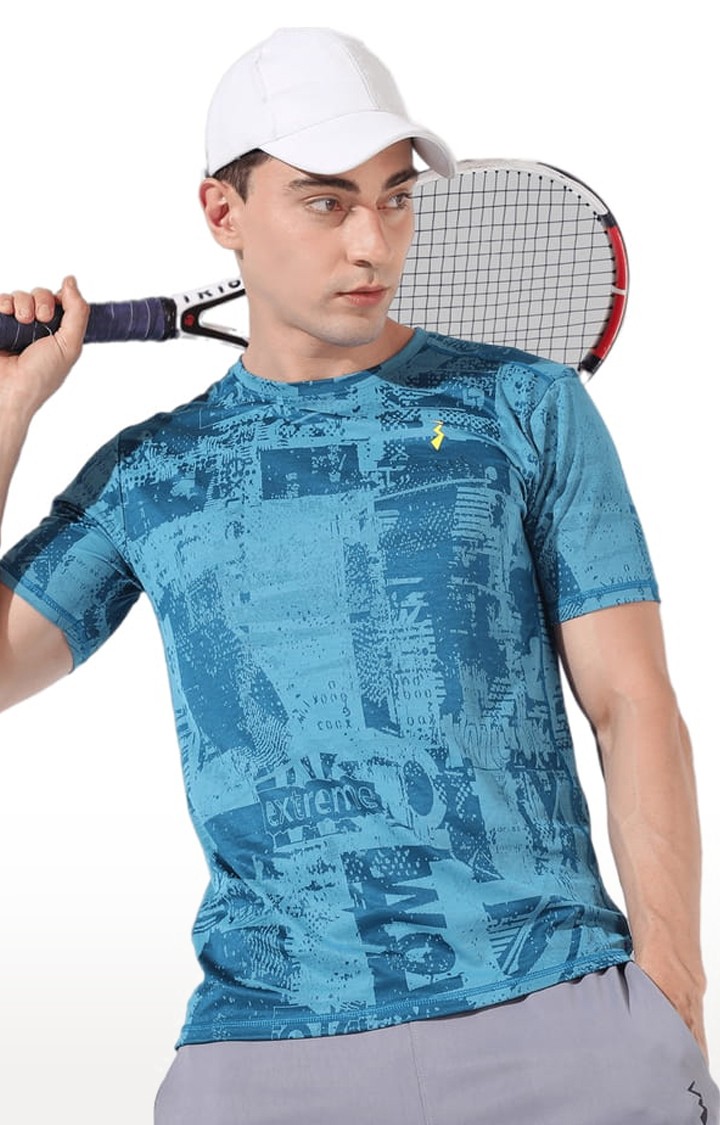 Men's Blue Printed Activewear T-Shirts