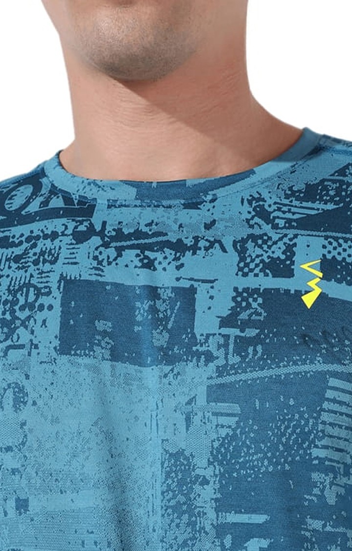 Men's Blue Printed Activewear T-Shirts