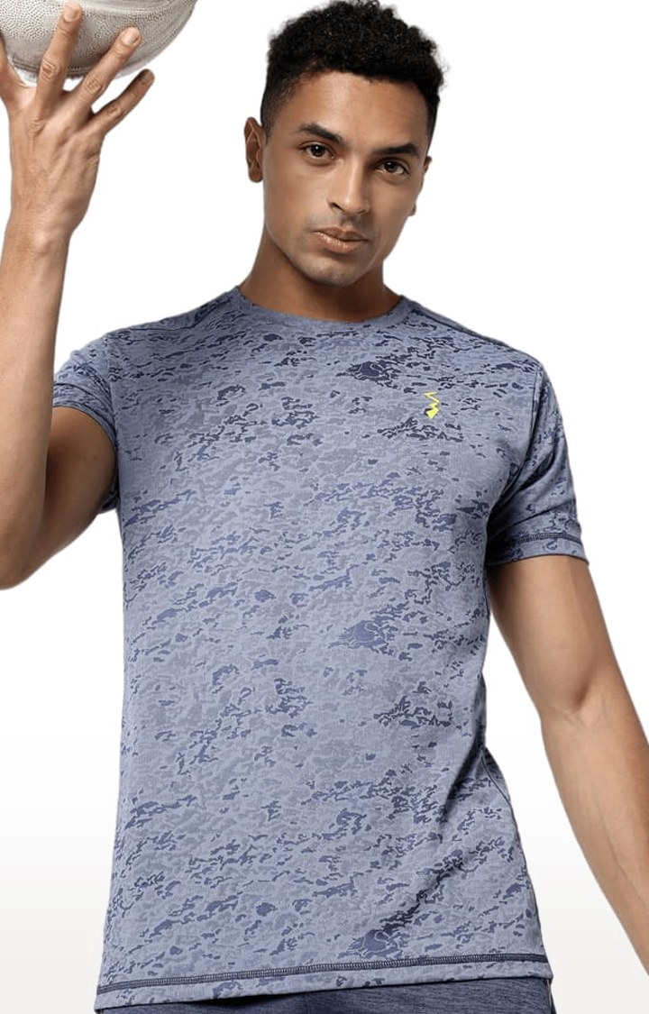 Men's Blue Polyester Graphics Activewear T-Shirt