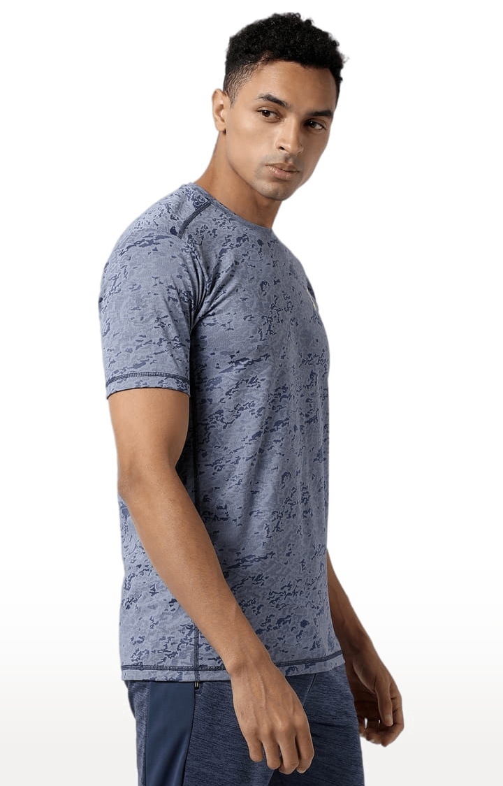 Men's Blue Polyester Graphics Activewear T-Shirt