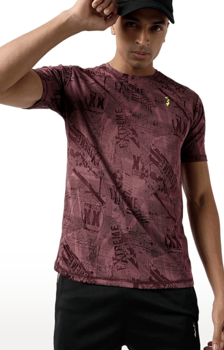 Men's Maroon Polyester Graphics Activewear T-Shirt