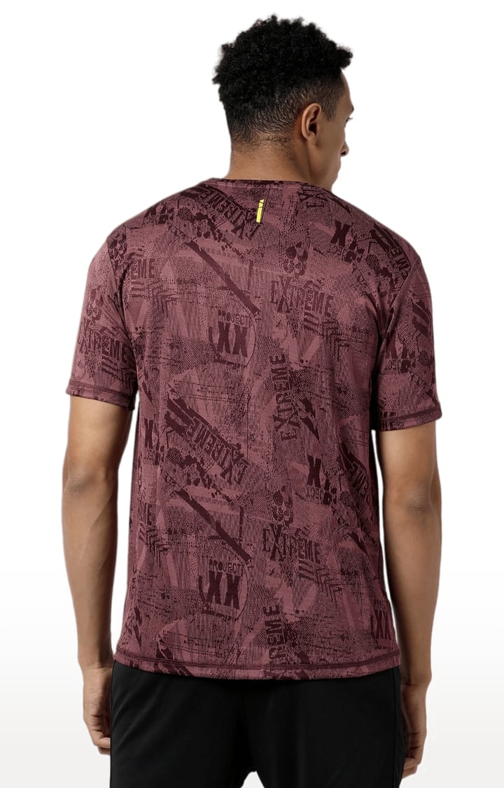 Men's Maroon Polyester Graphics Activewear T-Shirt