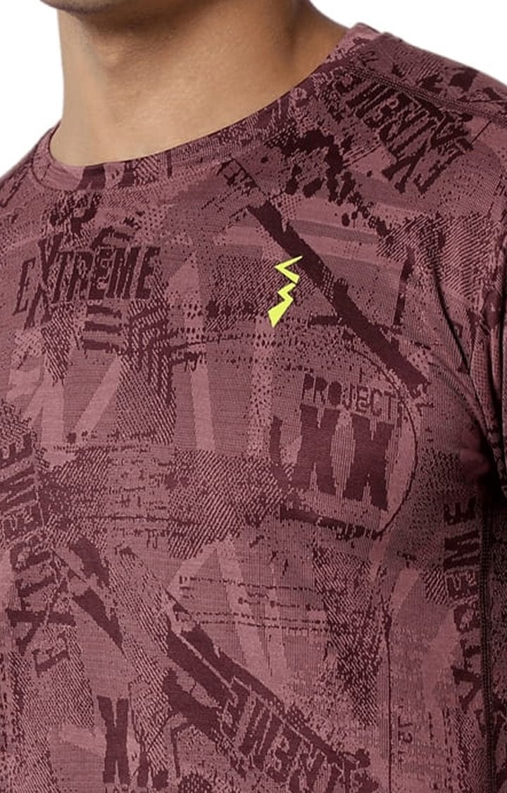 Men's Maroon Polyester Graphics Activewear T-Shirt