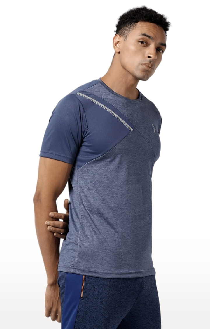 Men's Blue Polyester Solid Activewear T-Shirt