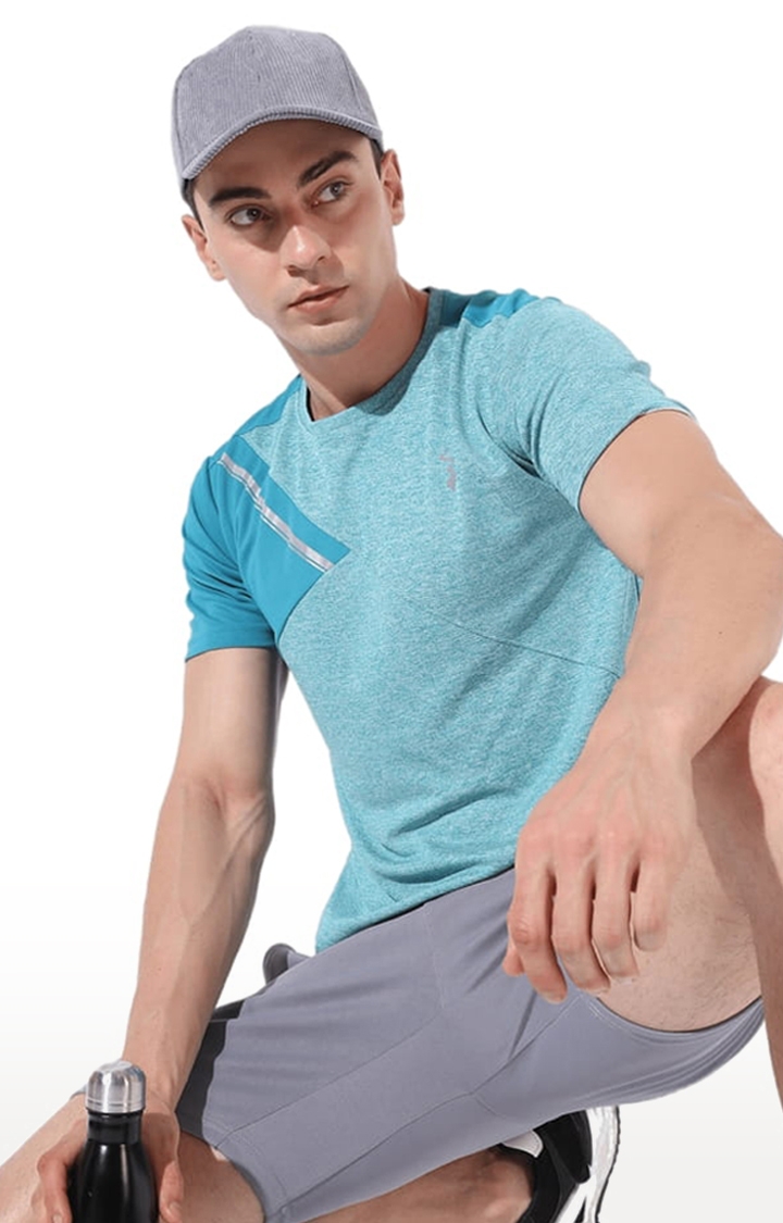 Men's Green Polyester Colourblock Activewear T-Shirt