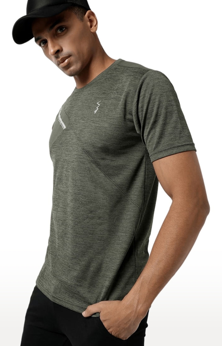 Men's Green Polyester Solid Activewear T-Shirt