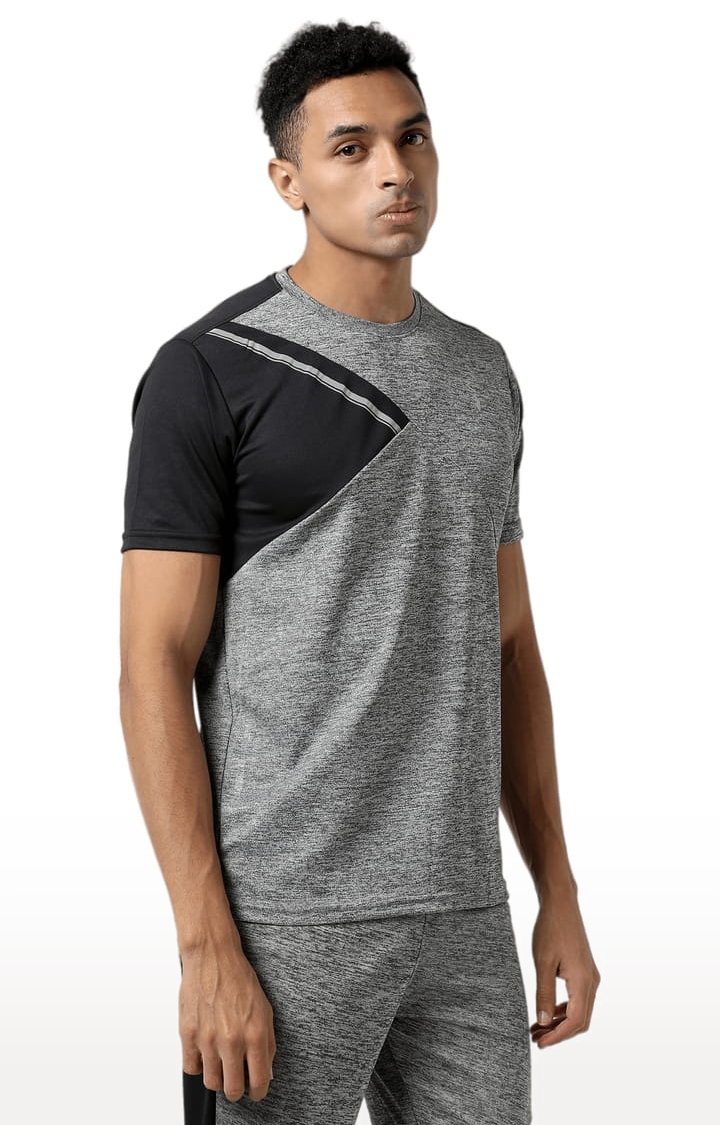 Men's Grey Polyester Colourblock Activewear T-Shirt