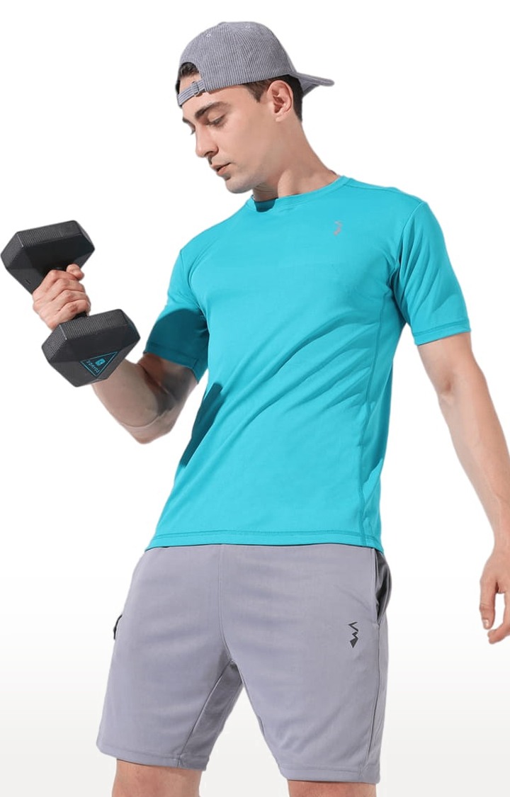 Men's Blue Solid Activewear T-Shirts