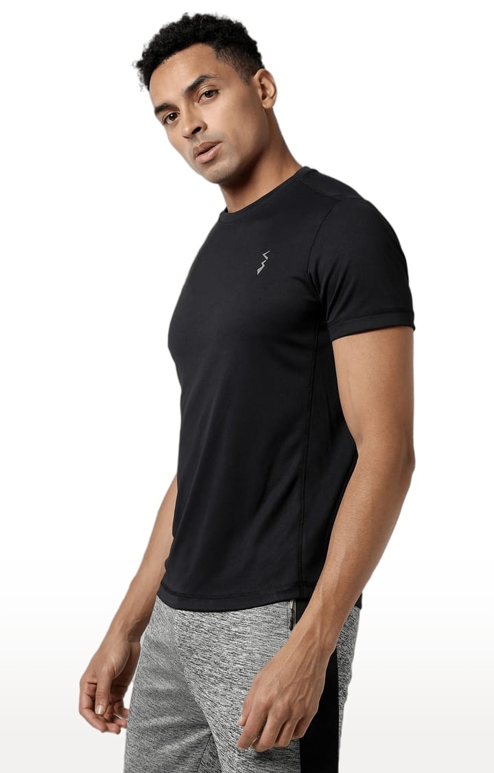 CAMPUS SUTRA | Men's Black Polyester Solid Activewear T-Shirt