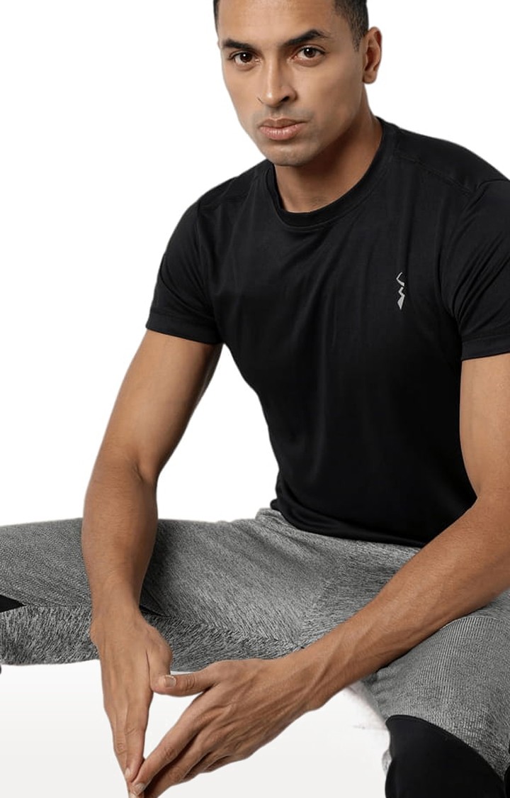 Men's Black Polyester Solid Activewear T-Shirt