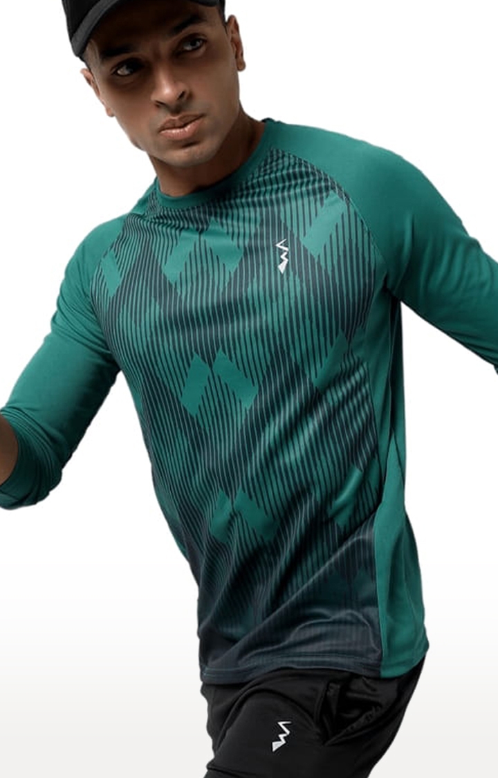 Men's Green Polyester Graphics Activewear T-Shirt