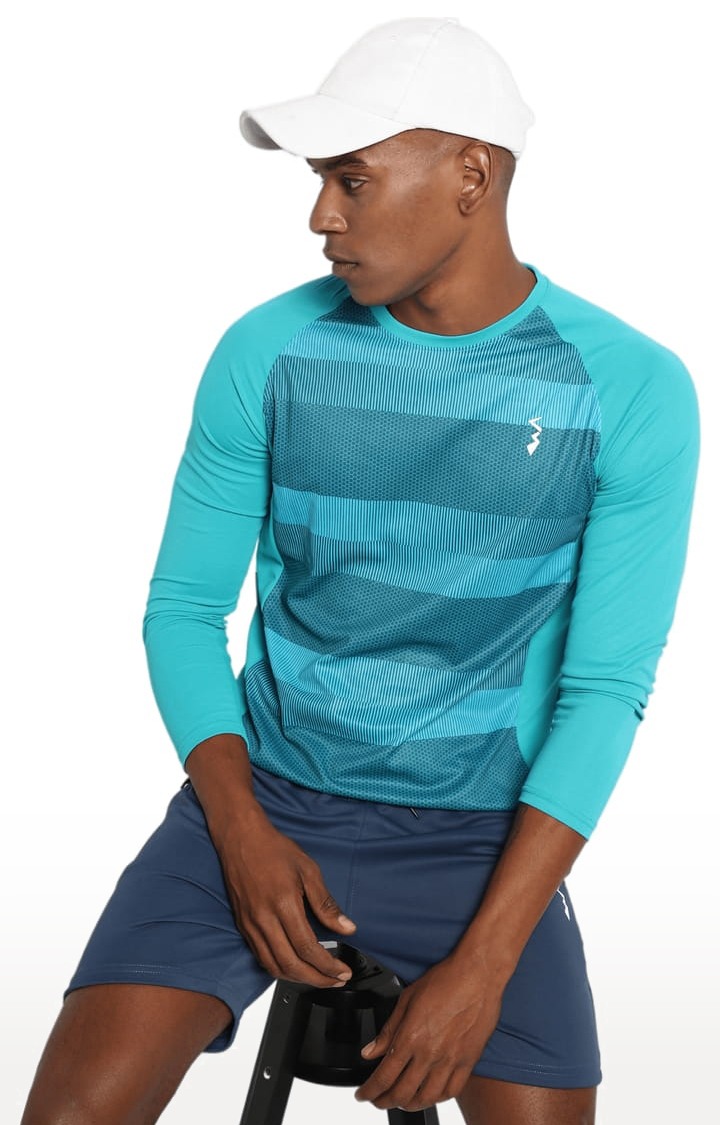 Men's Blue Polyester Graphics Activewear T-Shirt