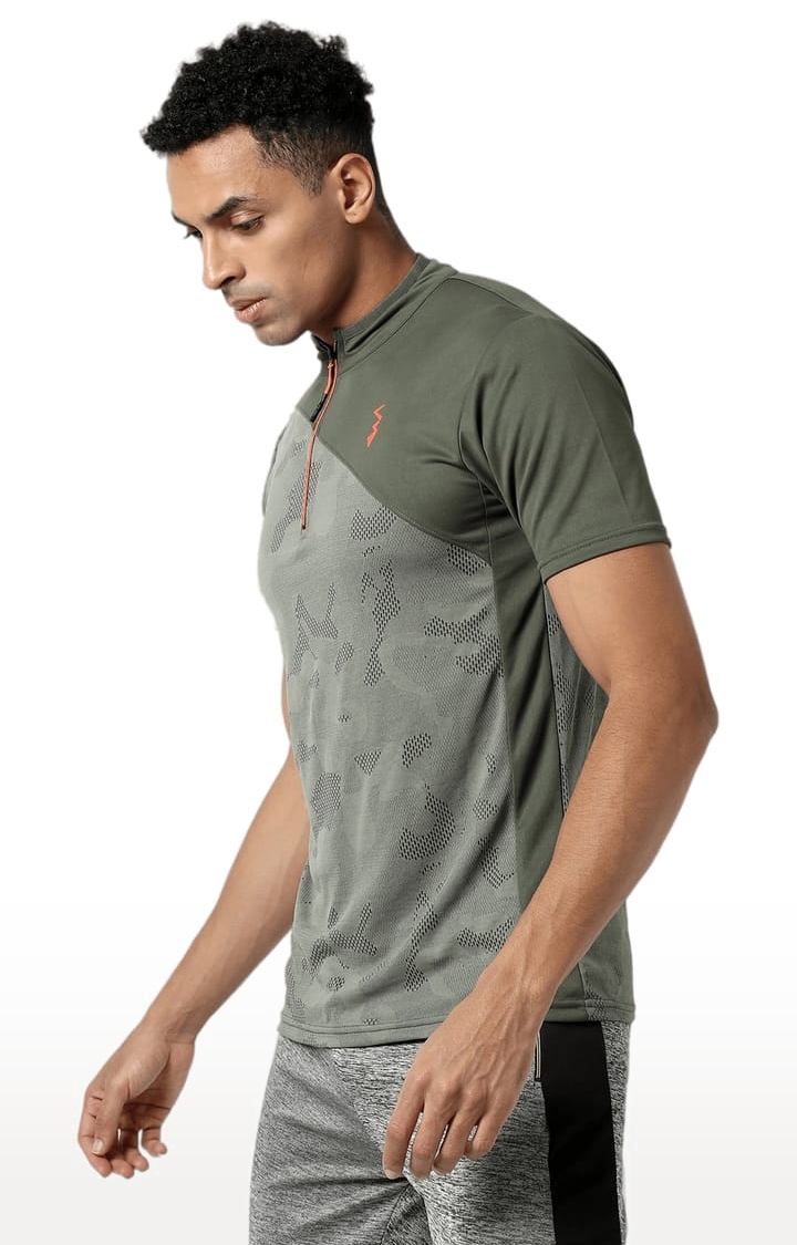 CAMPUS SUTRA | Men's Green Polyester Graphics Activewear T-Shirt