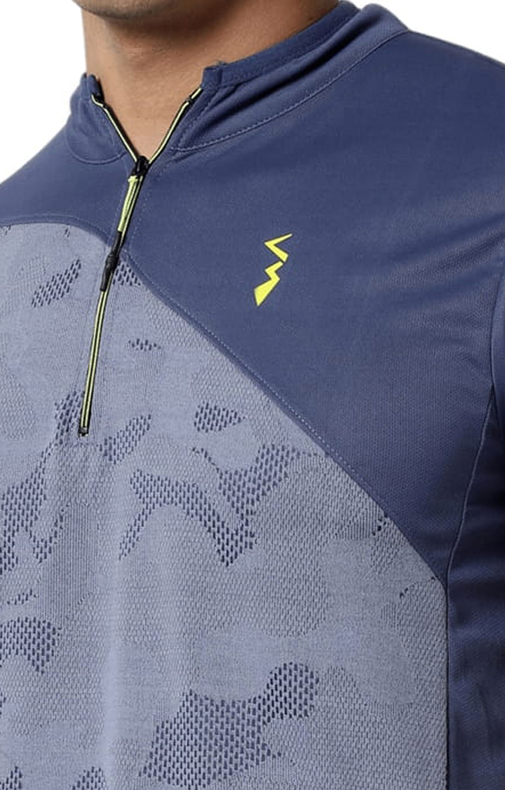 Men's Blue Printed Activewear T-Shirts