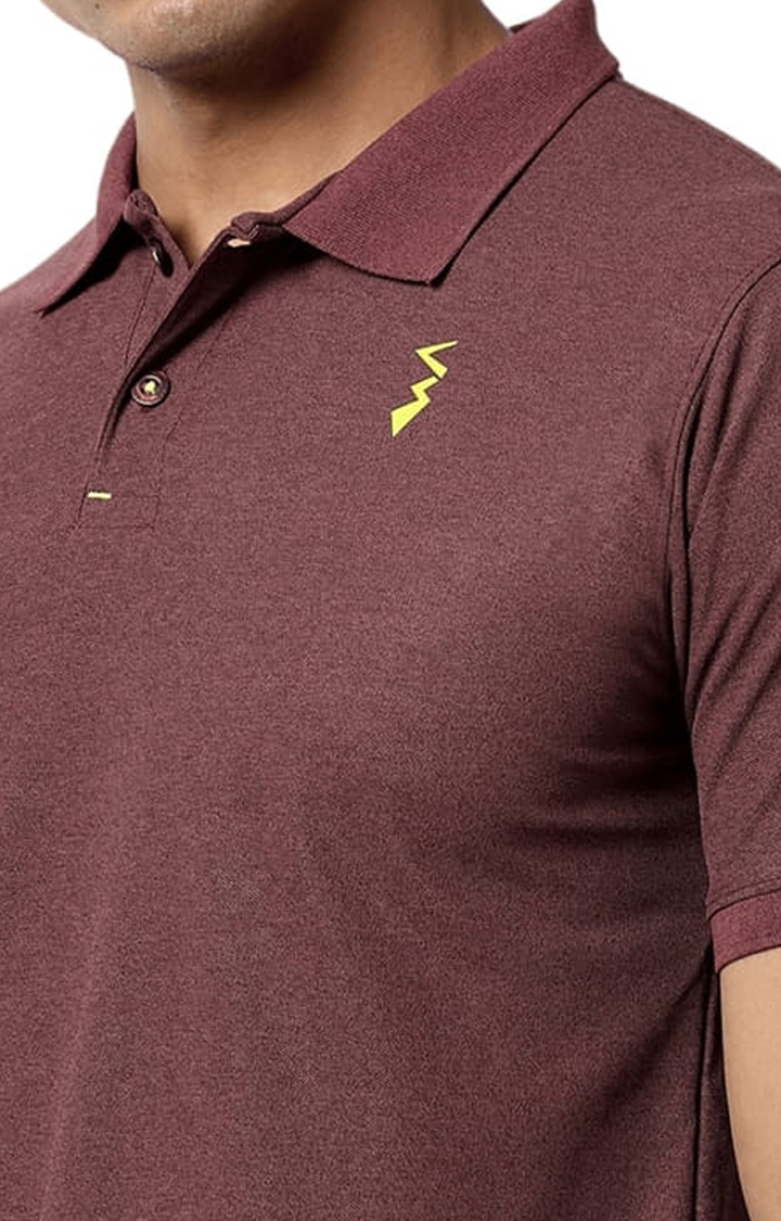 Men's Maroon Polyester Solid Activewear T-Shirt