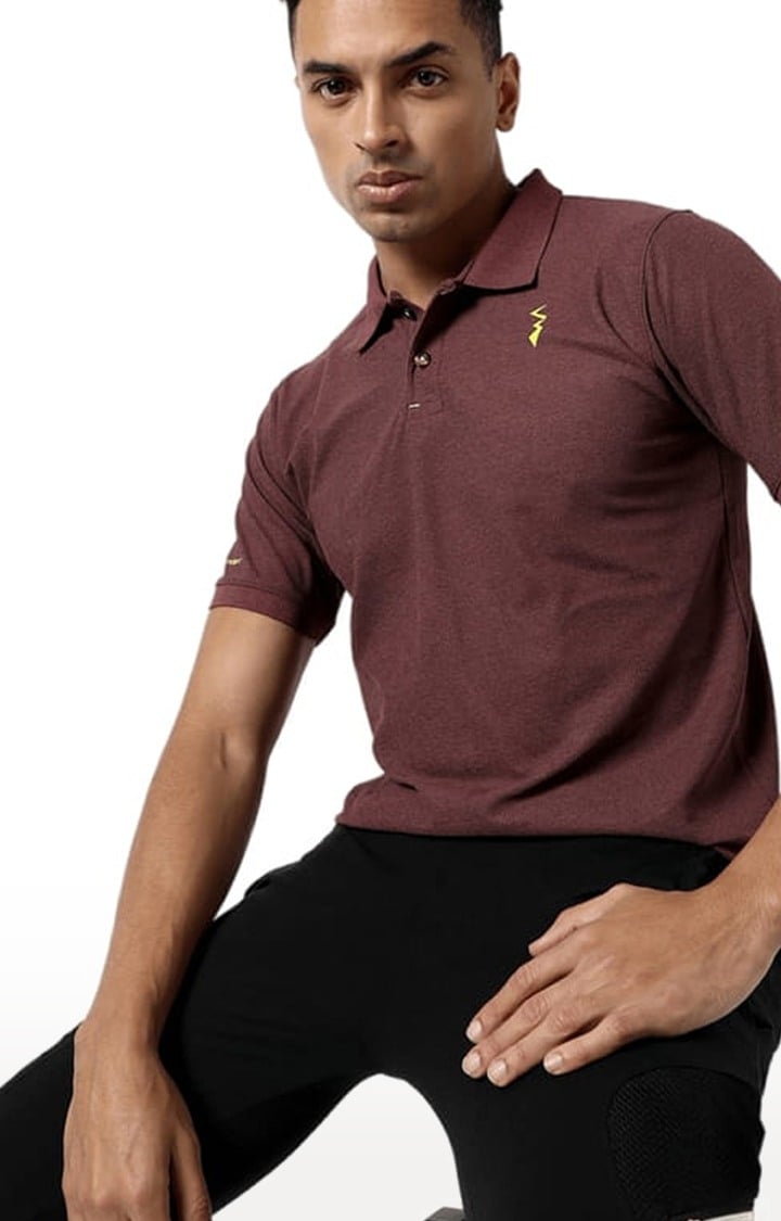 Men's Maroon Polyester Solid Activewear T-Shirt