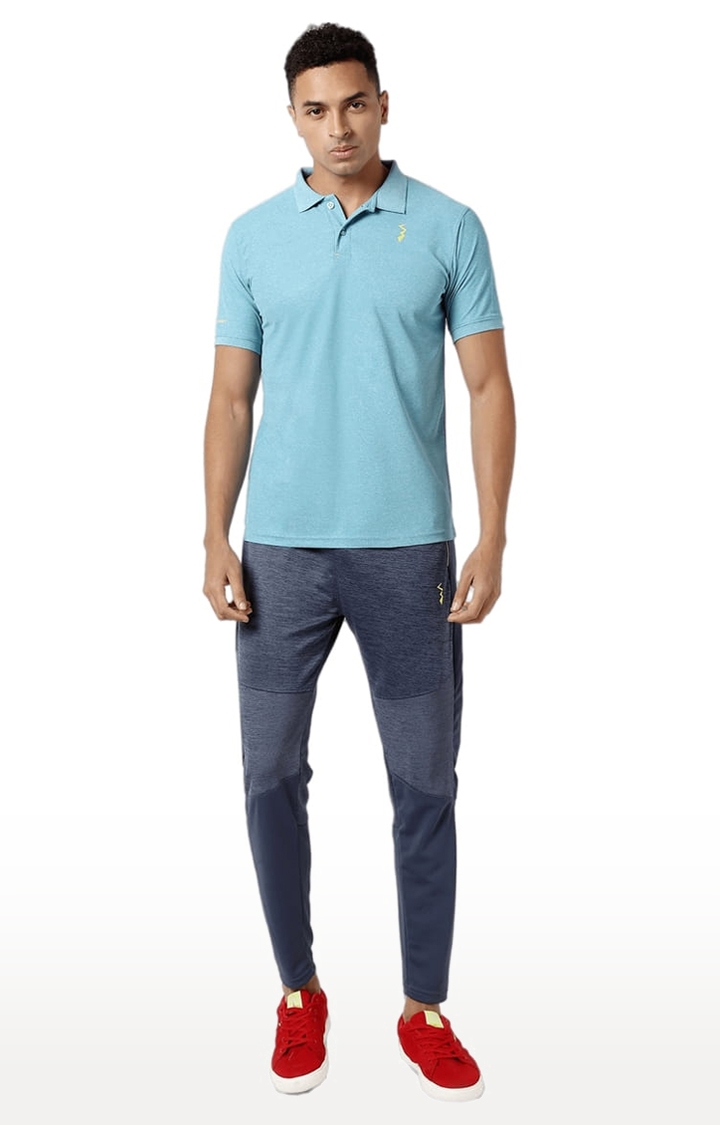 Men's Light Blue Polyester Solid Activewear T-Shirt