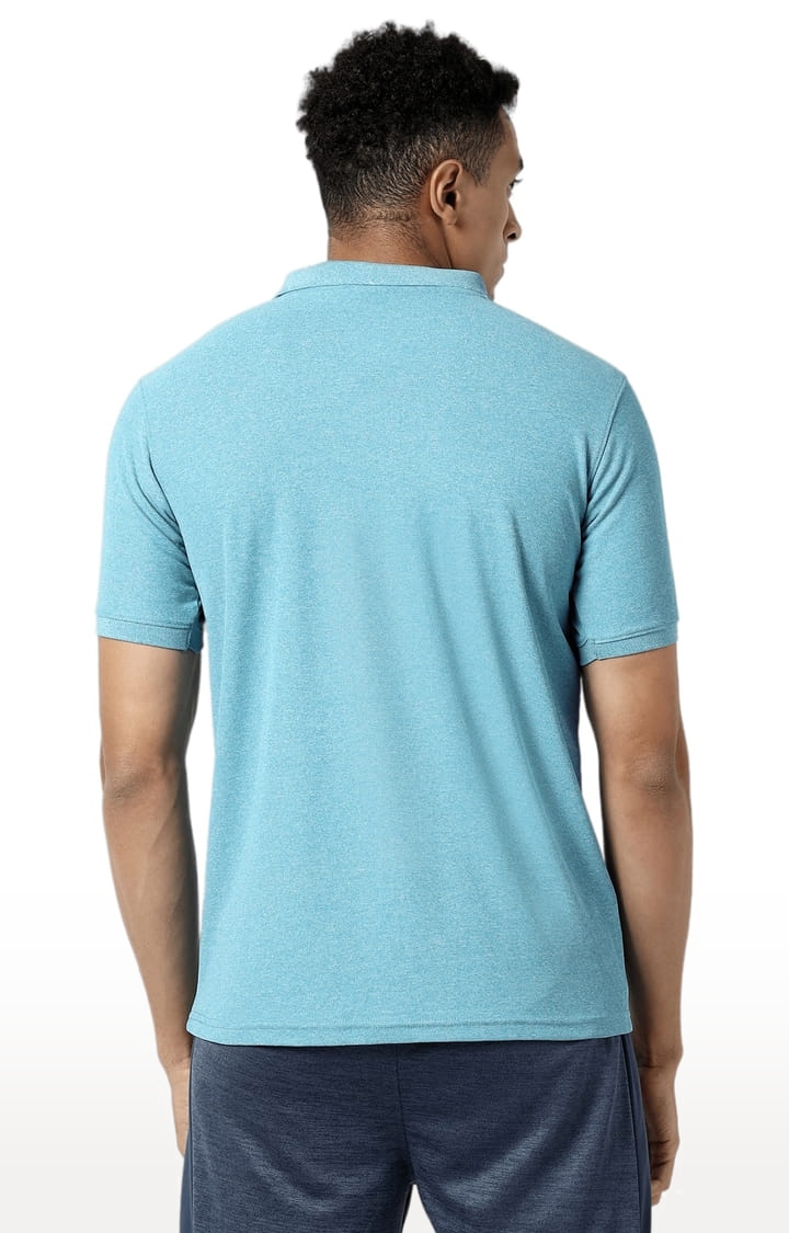 Men's Light Blue Polyester Solid Activewear T-Shirt