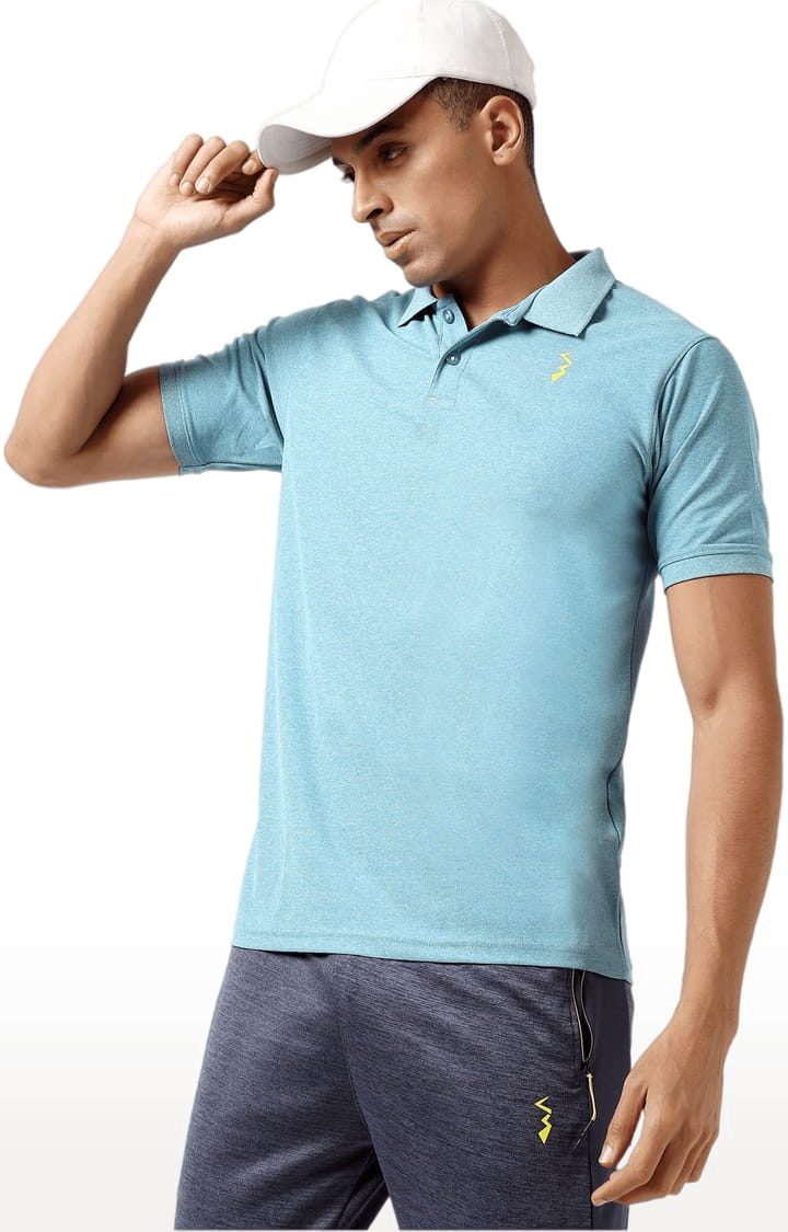 Men's Light Blue Polyester Solid Activewear T-Shirt