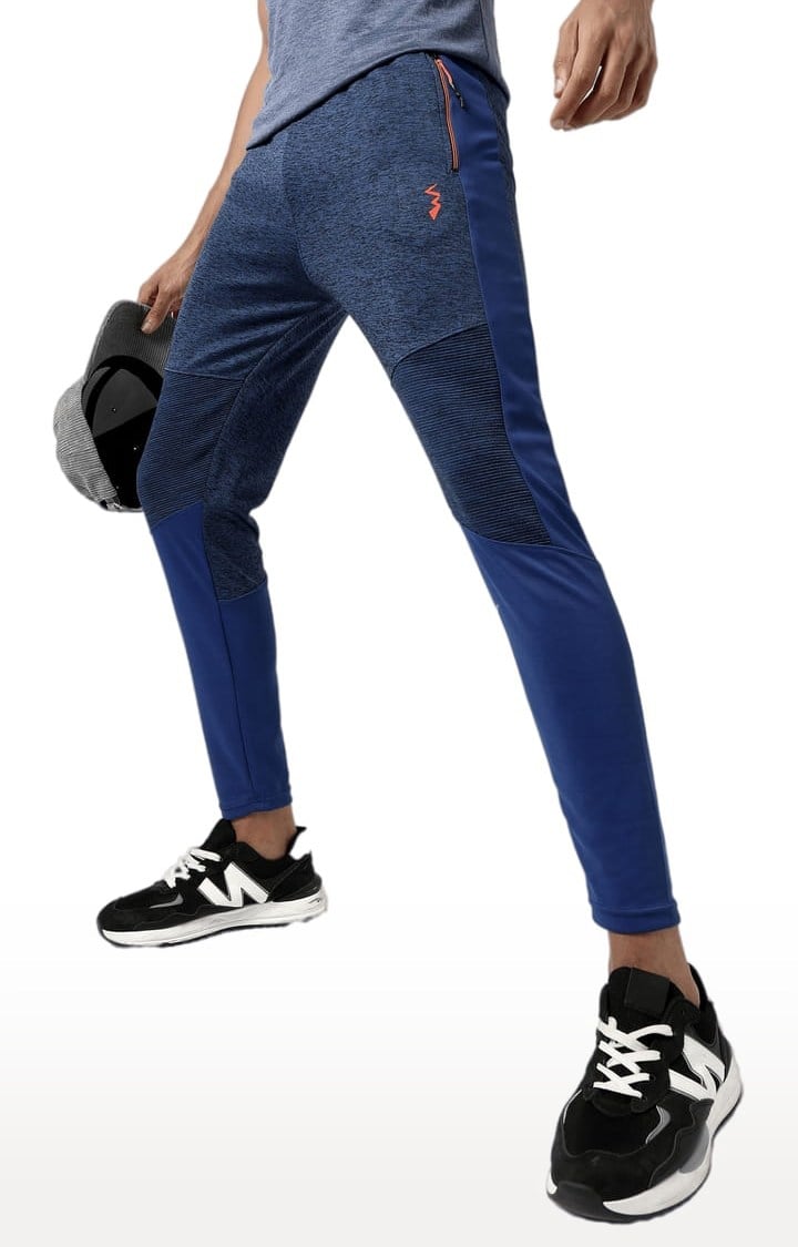 Men's Blue Solid Polyester Trackpants
